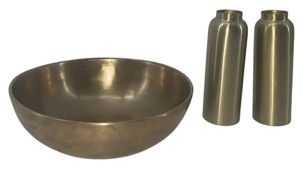 Set Of 3: Brass Candle Sticks And Brass Bowl